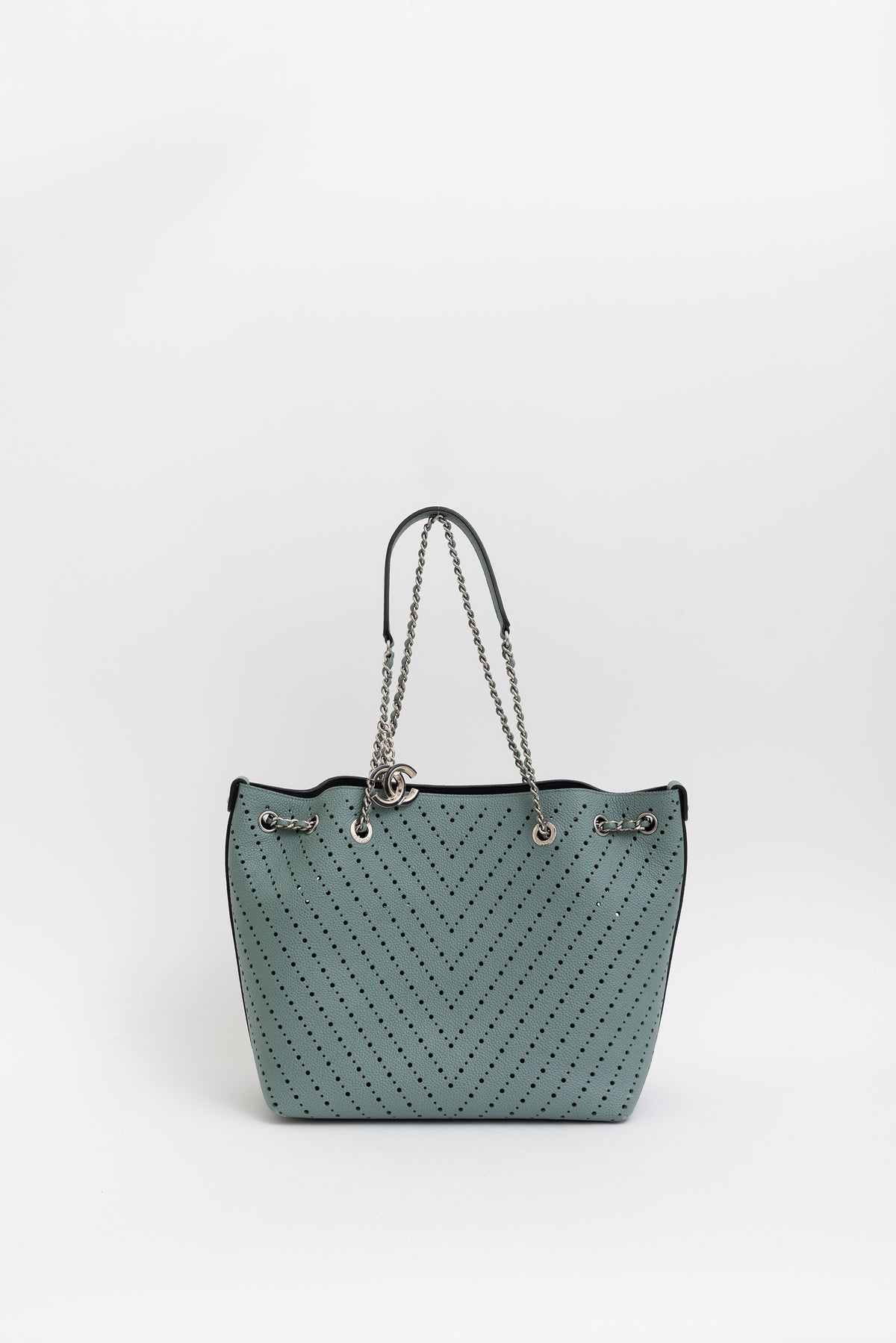Seafoam Perforated Leather Small Tote Bag