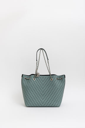 Seafoam Perforated Leather Small Tote Bag