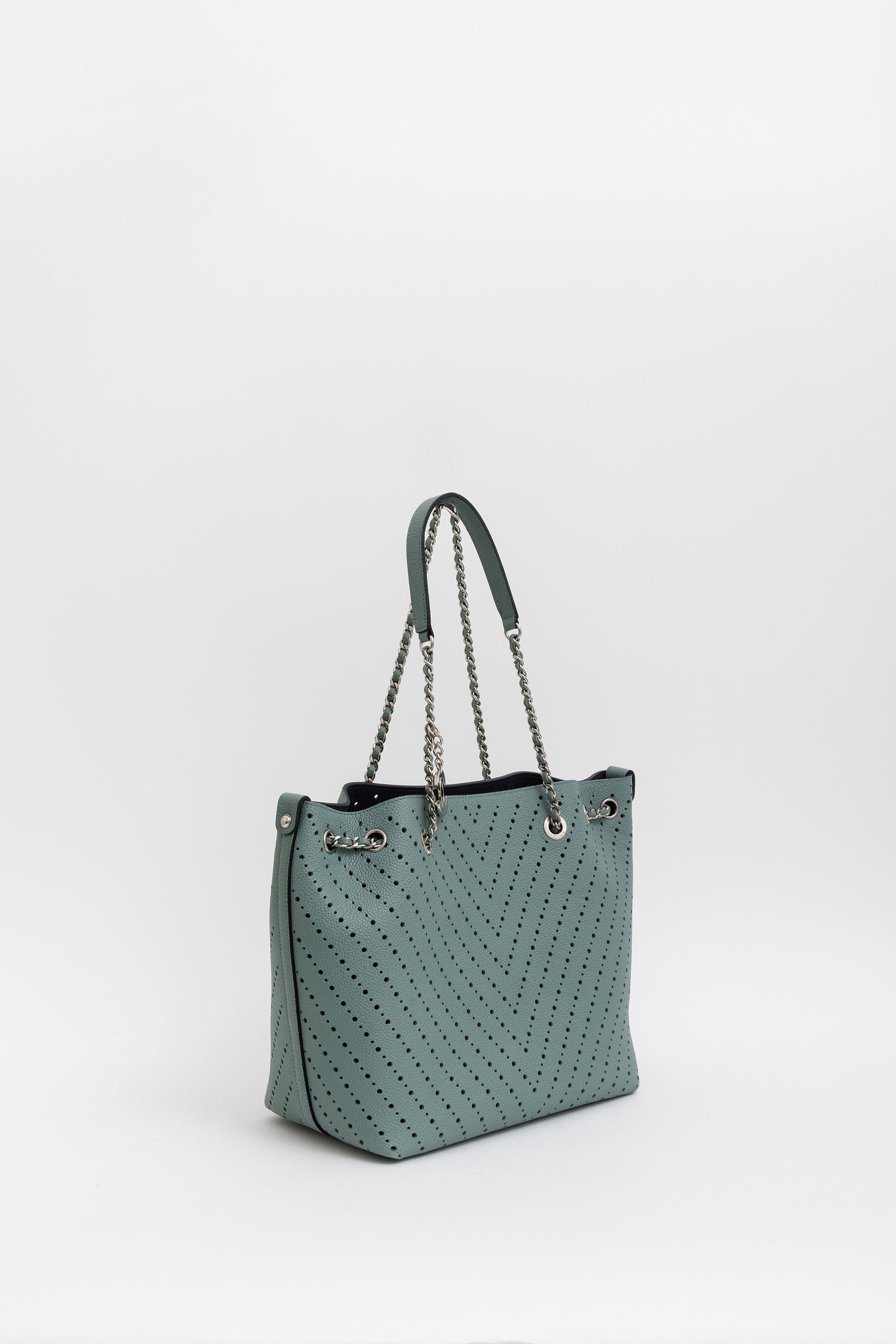Seafoam Perforated Leather Small Tote Bag