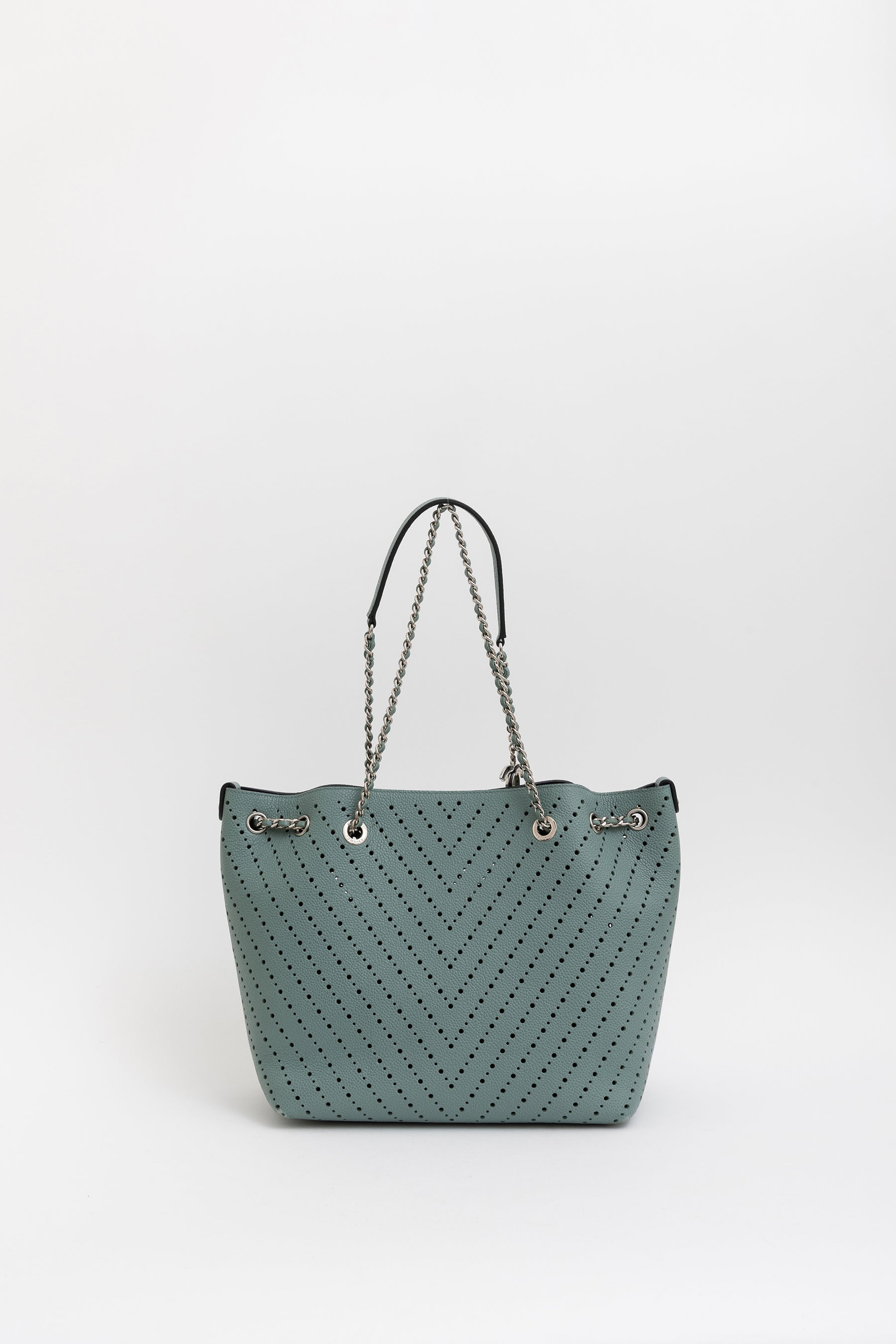Seafoam Perforated Leather Small Tote Bag