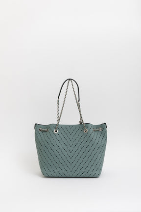 Seafoam Perforated Leather Small Tote Bag