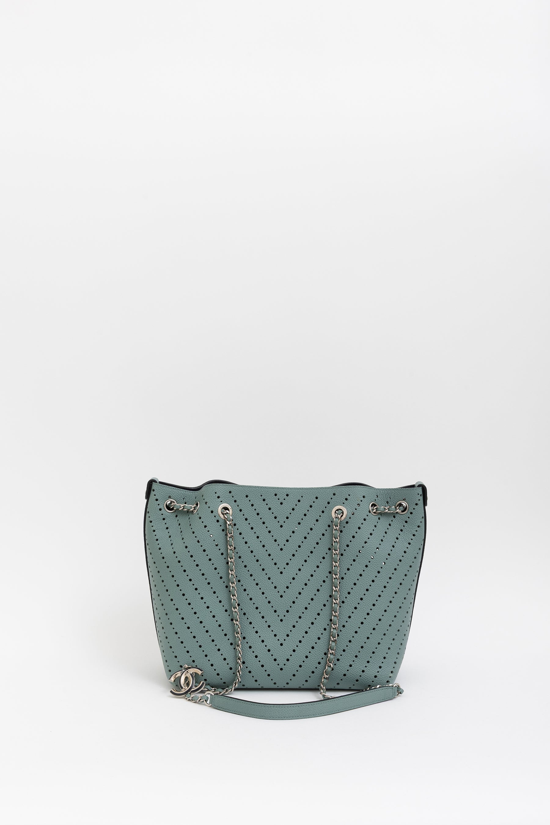 Seafoam Perforated Leather Small Tote Bag