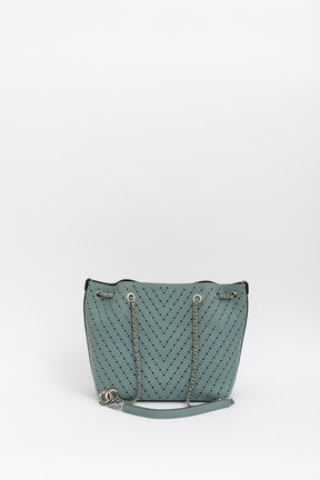 Seafoam Perforated Leather Small Tote Bag