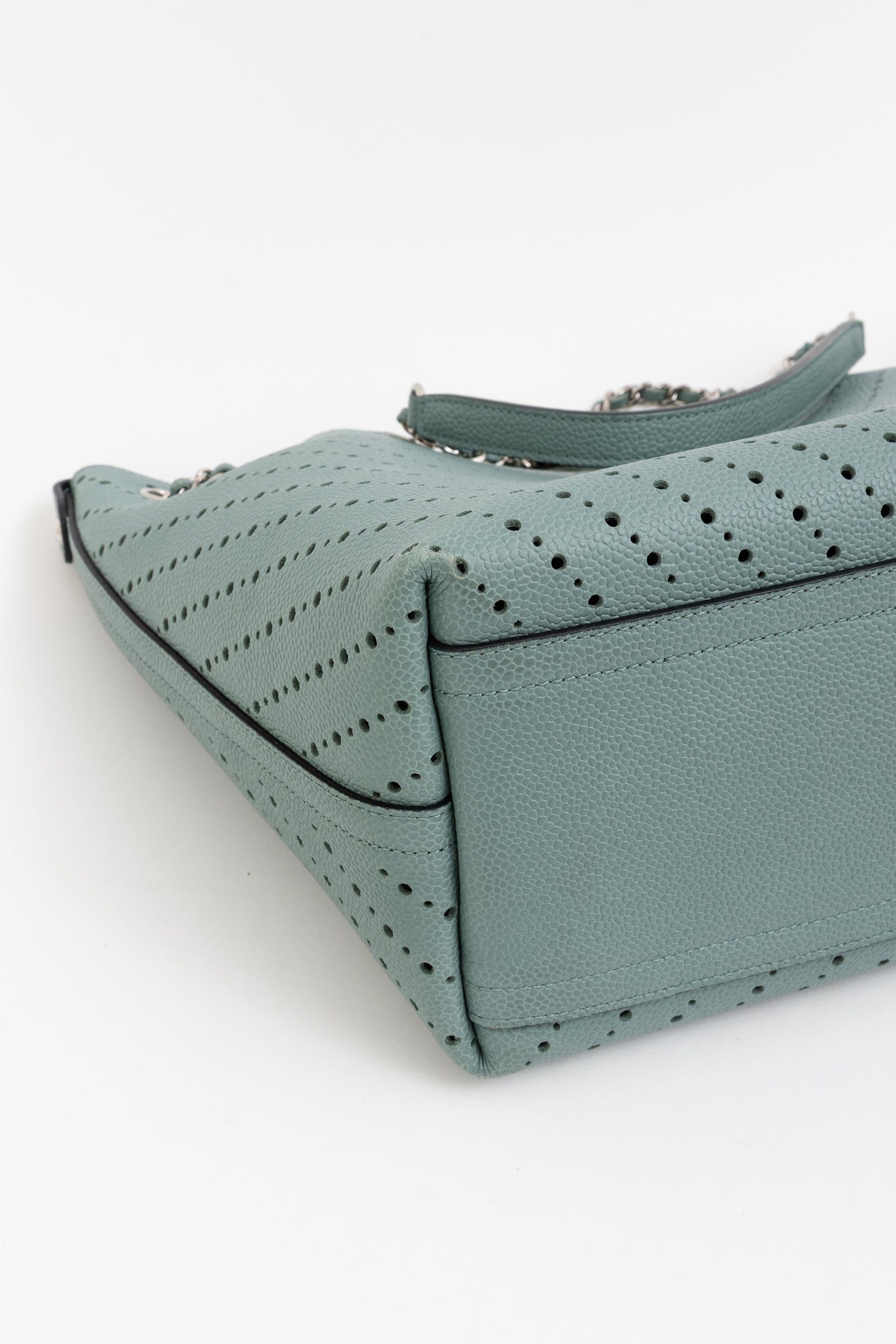 Seafoam Perforated Leather Small Tote Bag