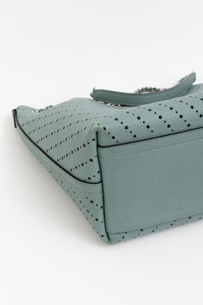 Seafoam Perforated Leather Small Tote Bag
