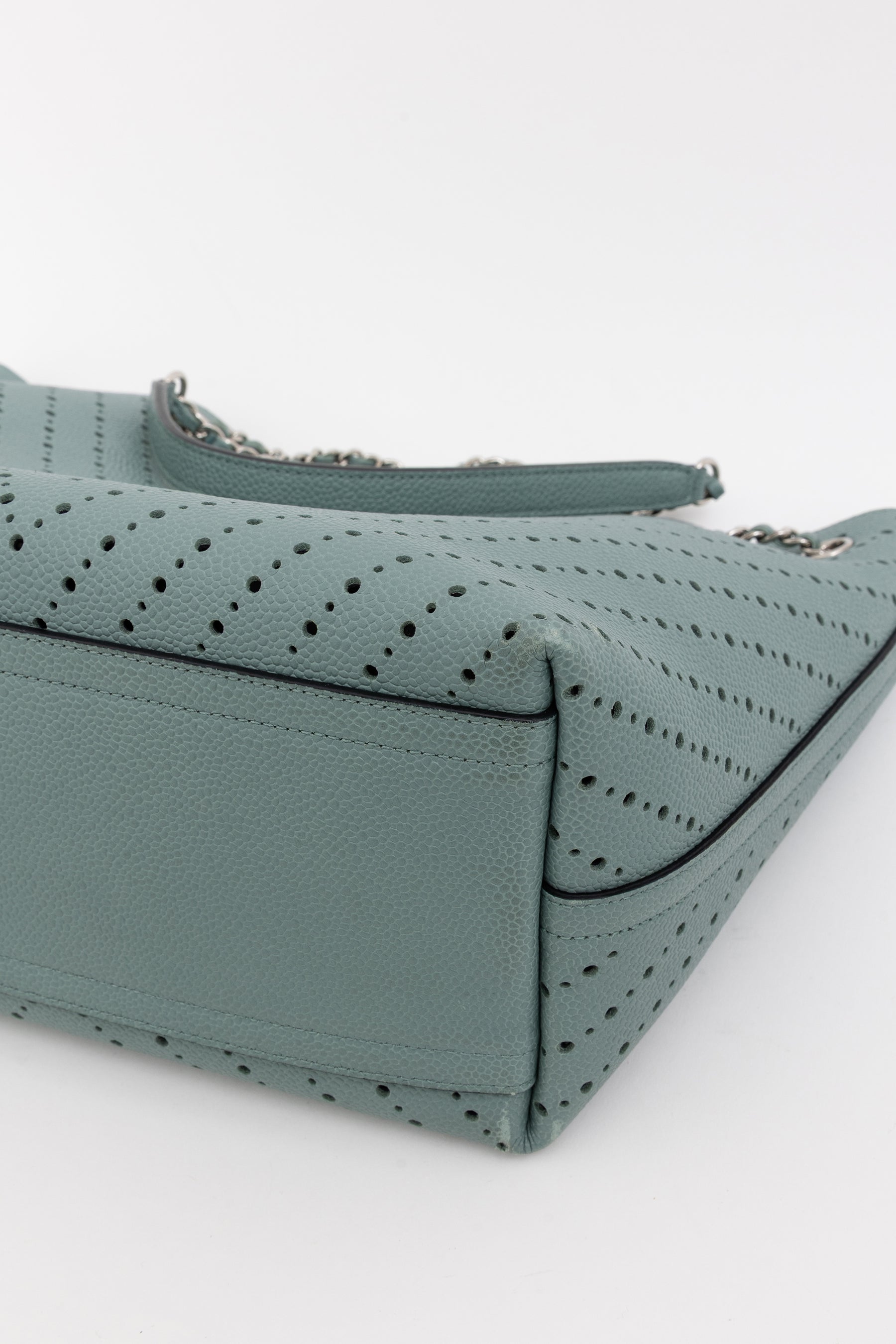 Seafoam Perforated Leather Small Tote Bag