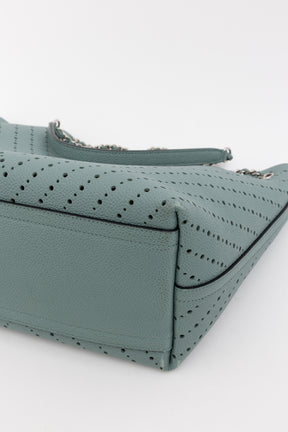 Seafoam Perforated Leather Small Tote Bag