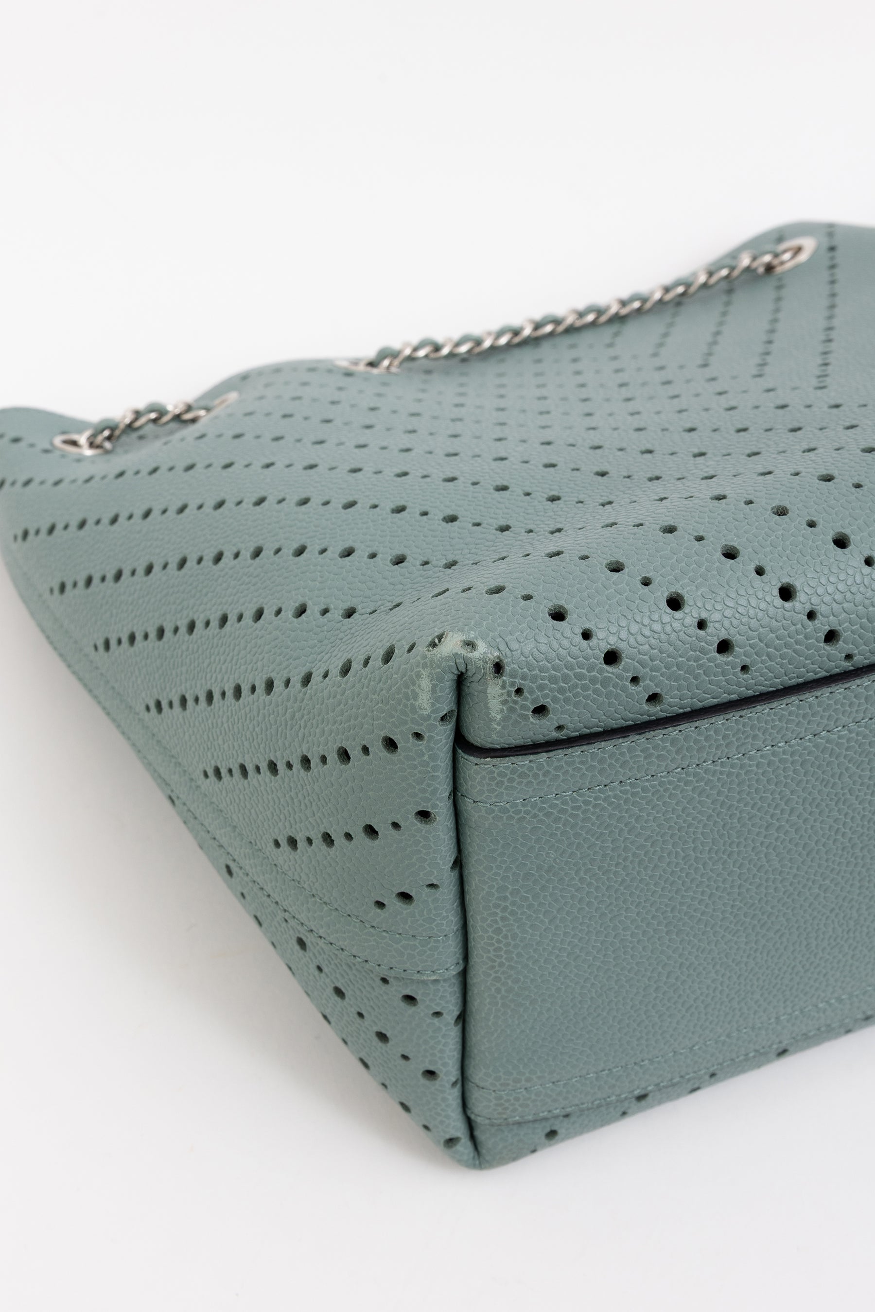 Seafoam Perforated Leather Small Tote Bag