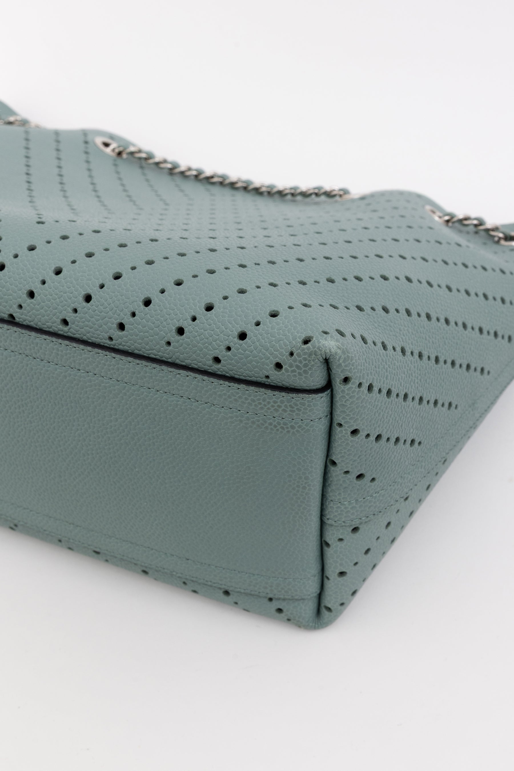 Seafoam Perforated Leather Small Tote Bag