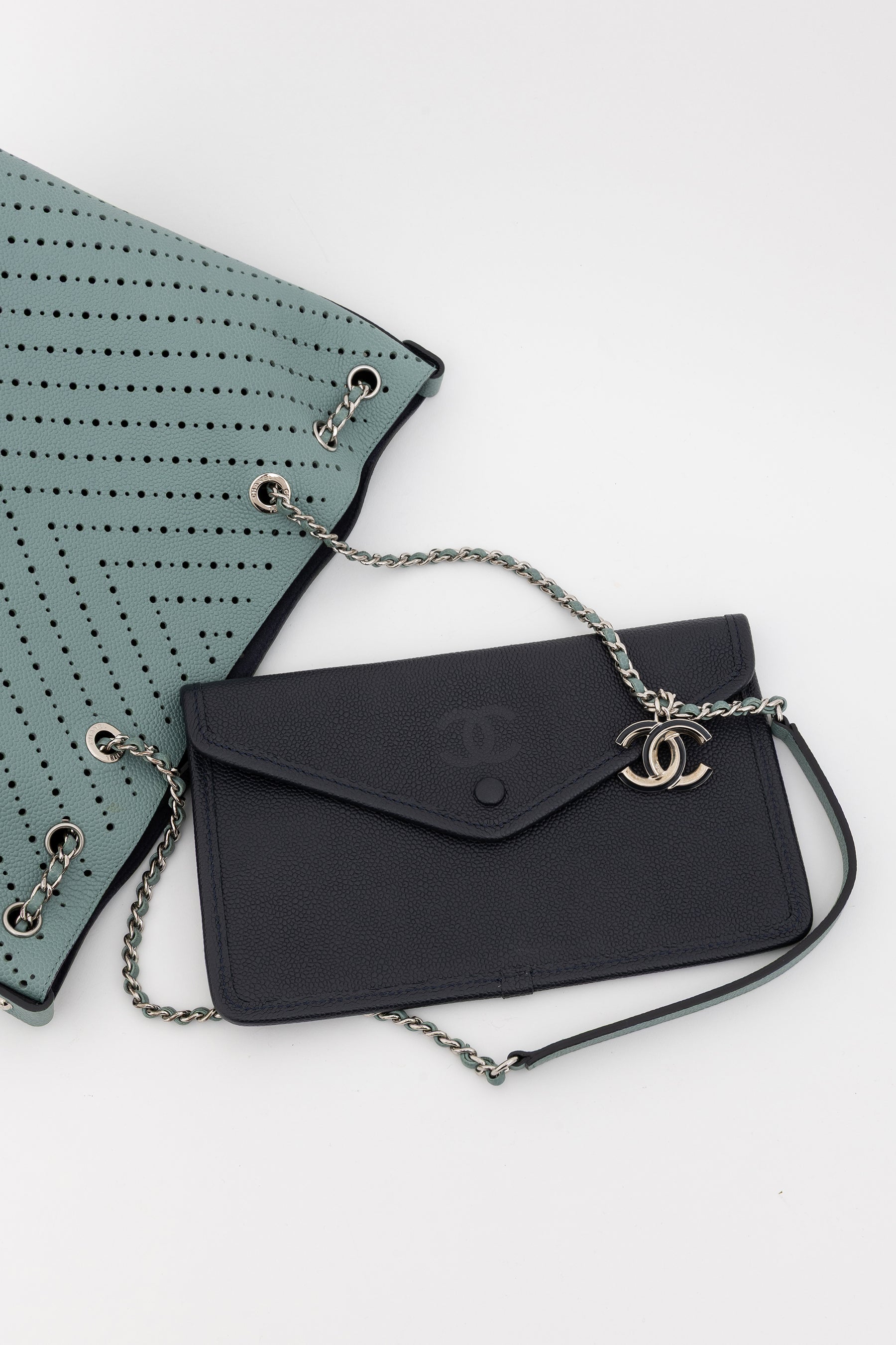 Seafoam Perforated Leather Small Tote Bag