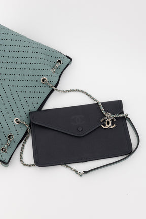 Seafoam Perforated Leather Small Tote Bag
