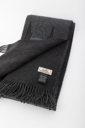 Patch Cuir Super H Cashmere Scarf in Charcoal