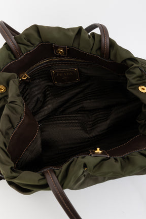 Tessuto Nylon Logo Ruched Tote Bag