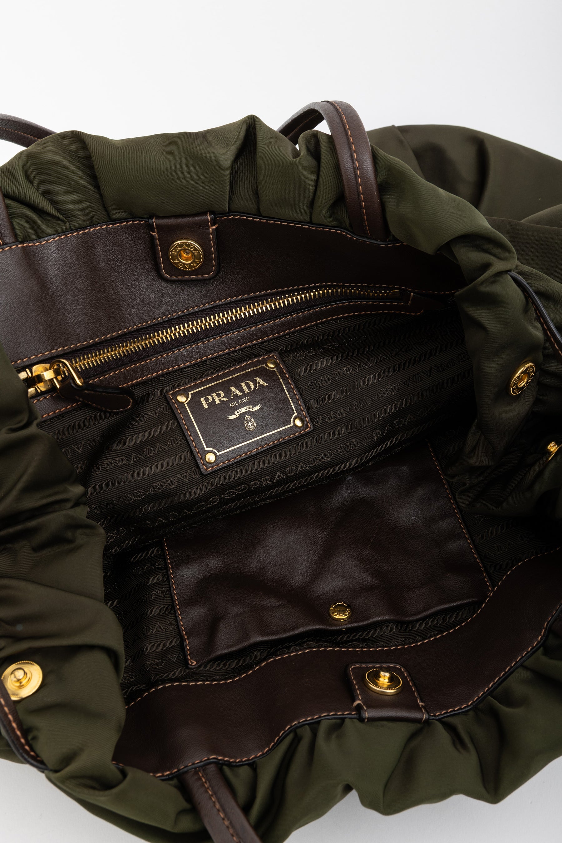 Tessuto Nylon Logo Ruched Tote Bag
