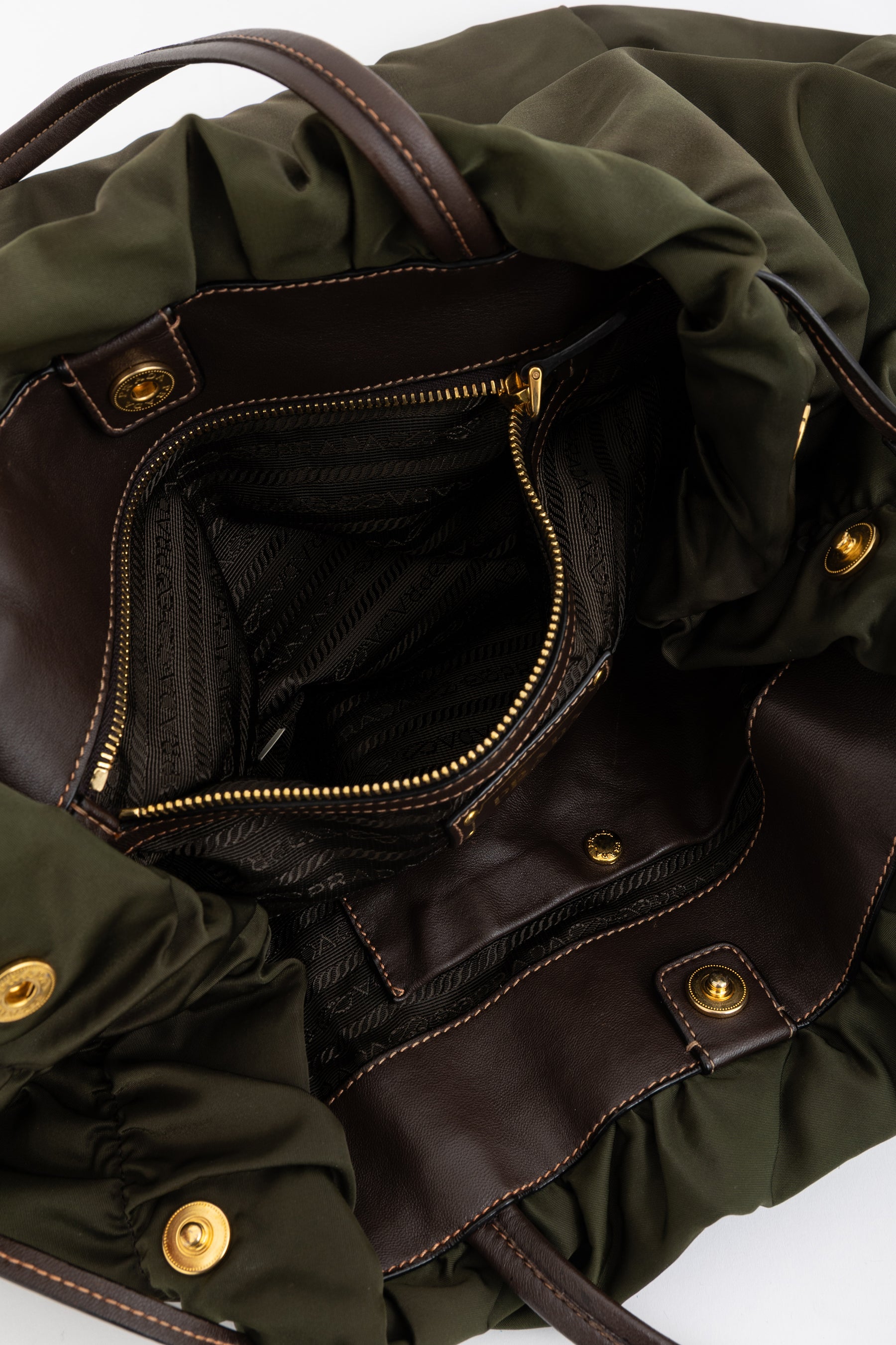 Tessuto Nylon Logo Ruched Tote Bag