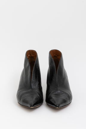 Crinkled Leather V-Neck Ankle Boots