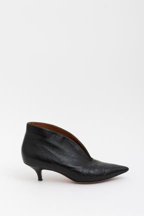 Crinkled Leather V-Neck Ankle Boots