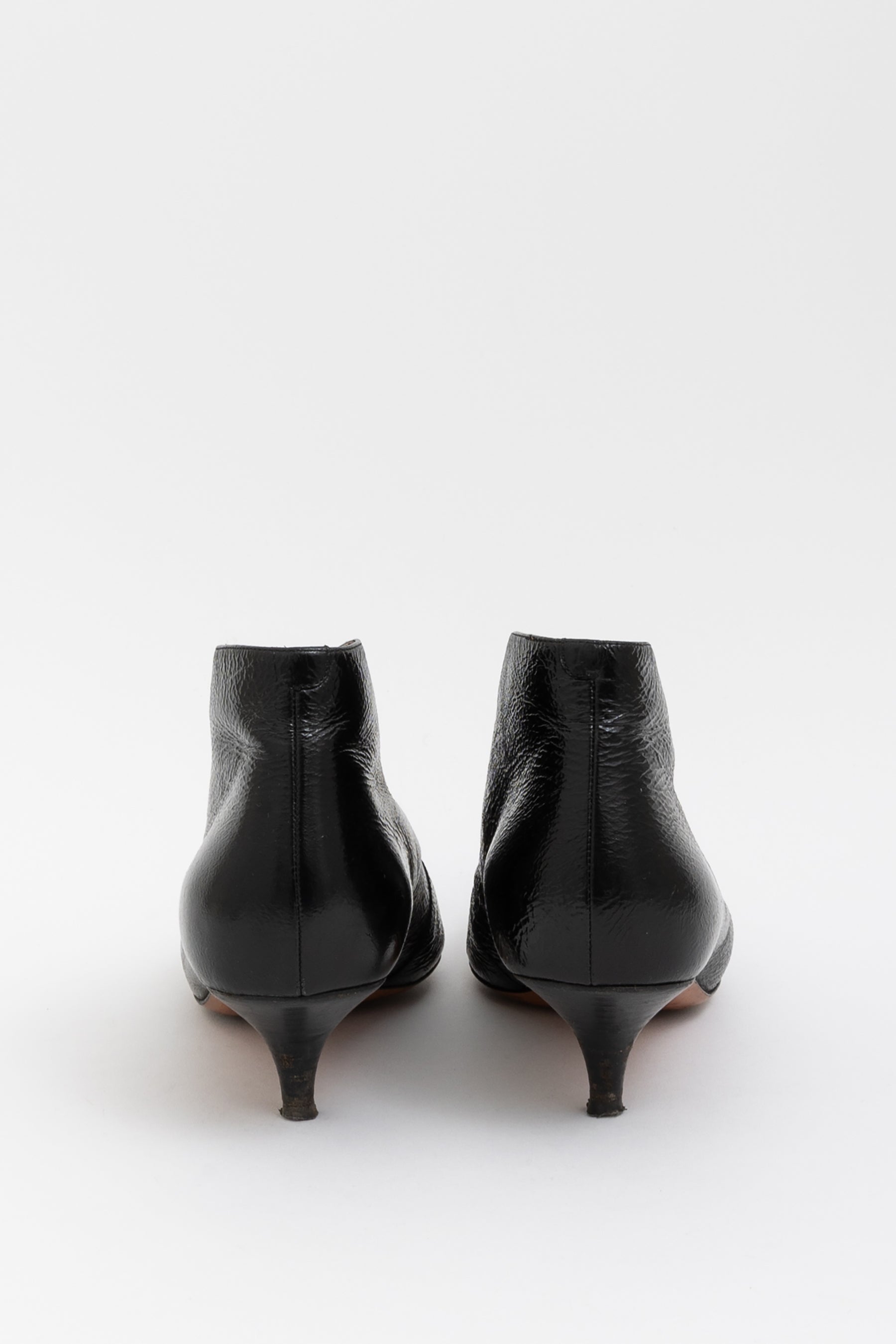 Crinkled Leather V-Neck Ankle Boots