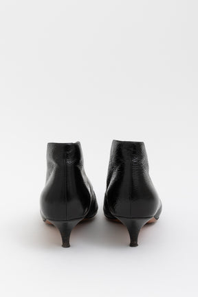 Crinkled Leather V-Neck Ankle Boots