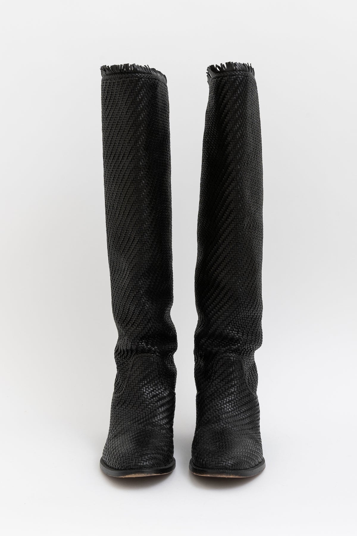 Global Woven Fringed Leather Riding Boots