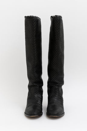 Global Woven Fringed Leather Riding Boots