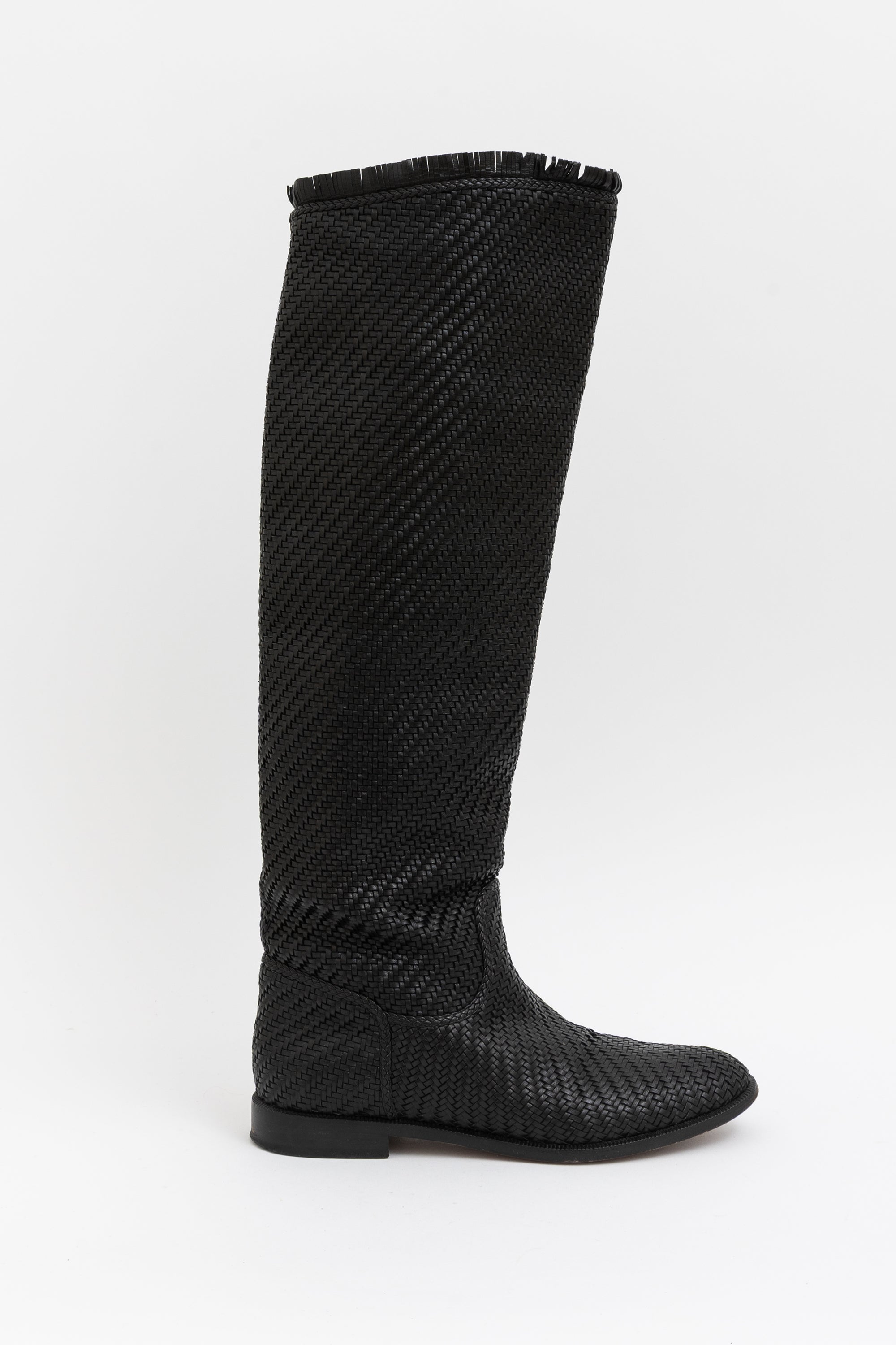 Global Woven Fringed Leather Riding Boots