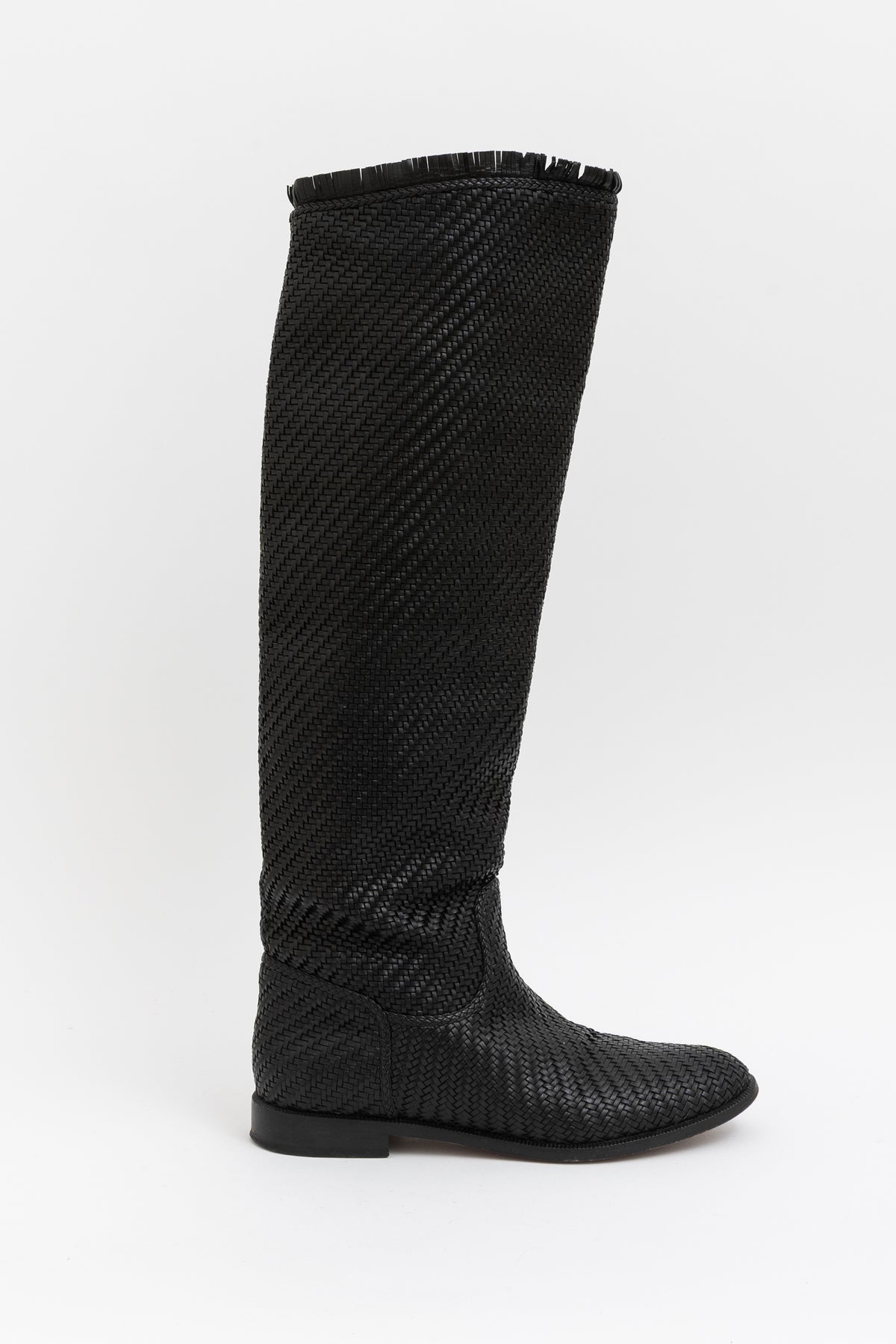 Global Woven Fringed Leather Riding Boots