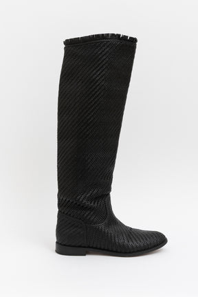 Global Woven Fringed Leather Riding Boots