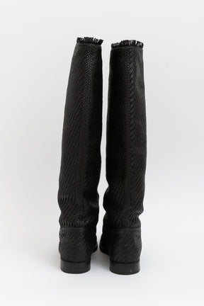 Global Woven Fringed Leather Riding Boots