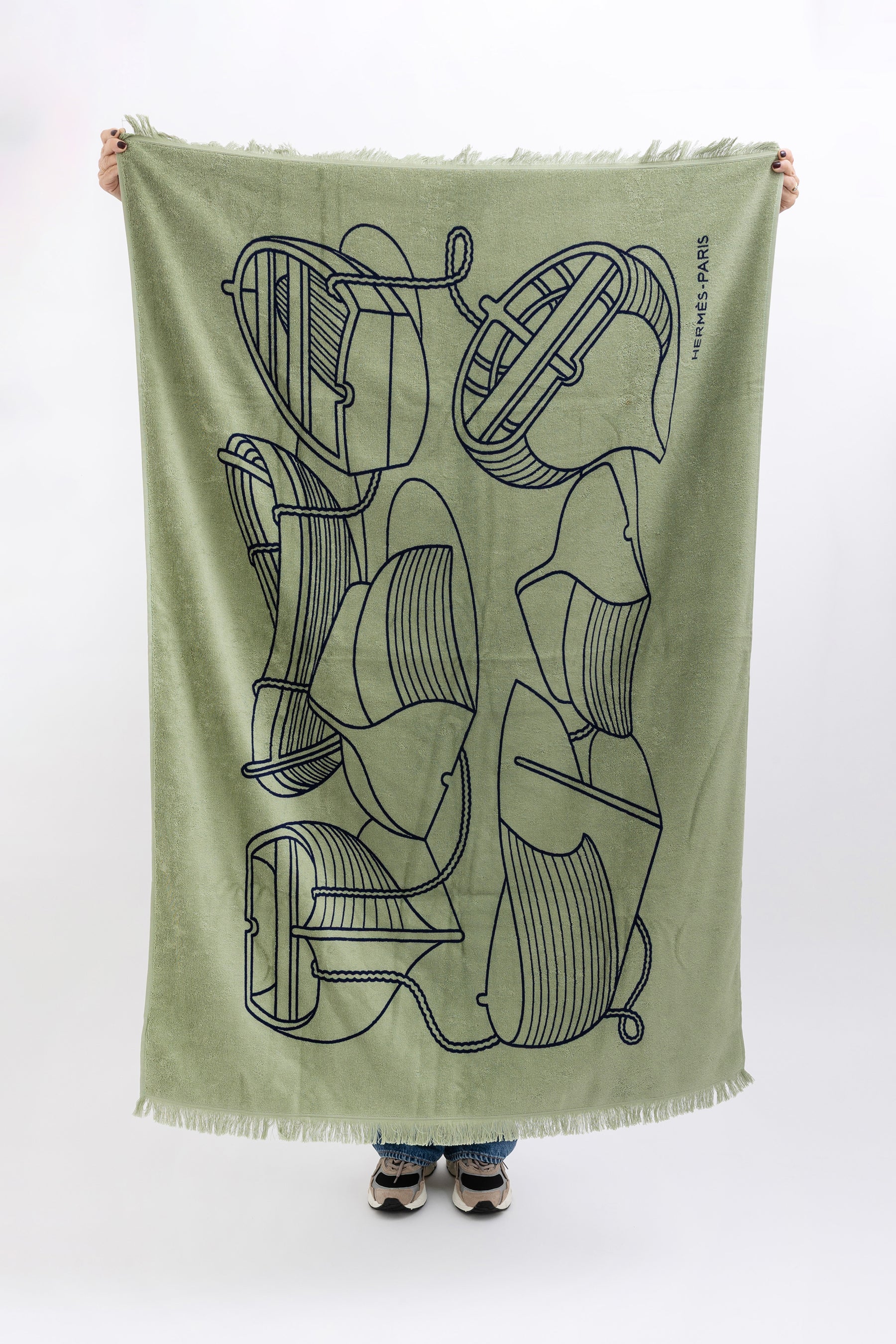 Green and Blue Boat Print Beach Towel