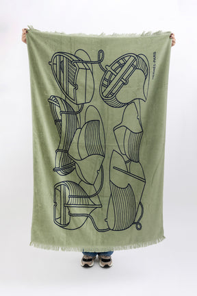 Green and Blue Boat Print Beach Towel