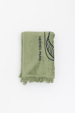 Green and Blue Boat Print Beach Towel