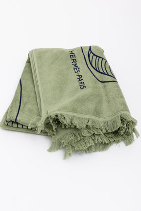 Green and Blue Boat Print Beach Towel