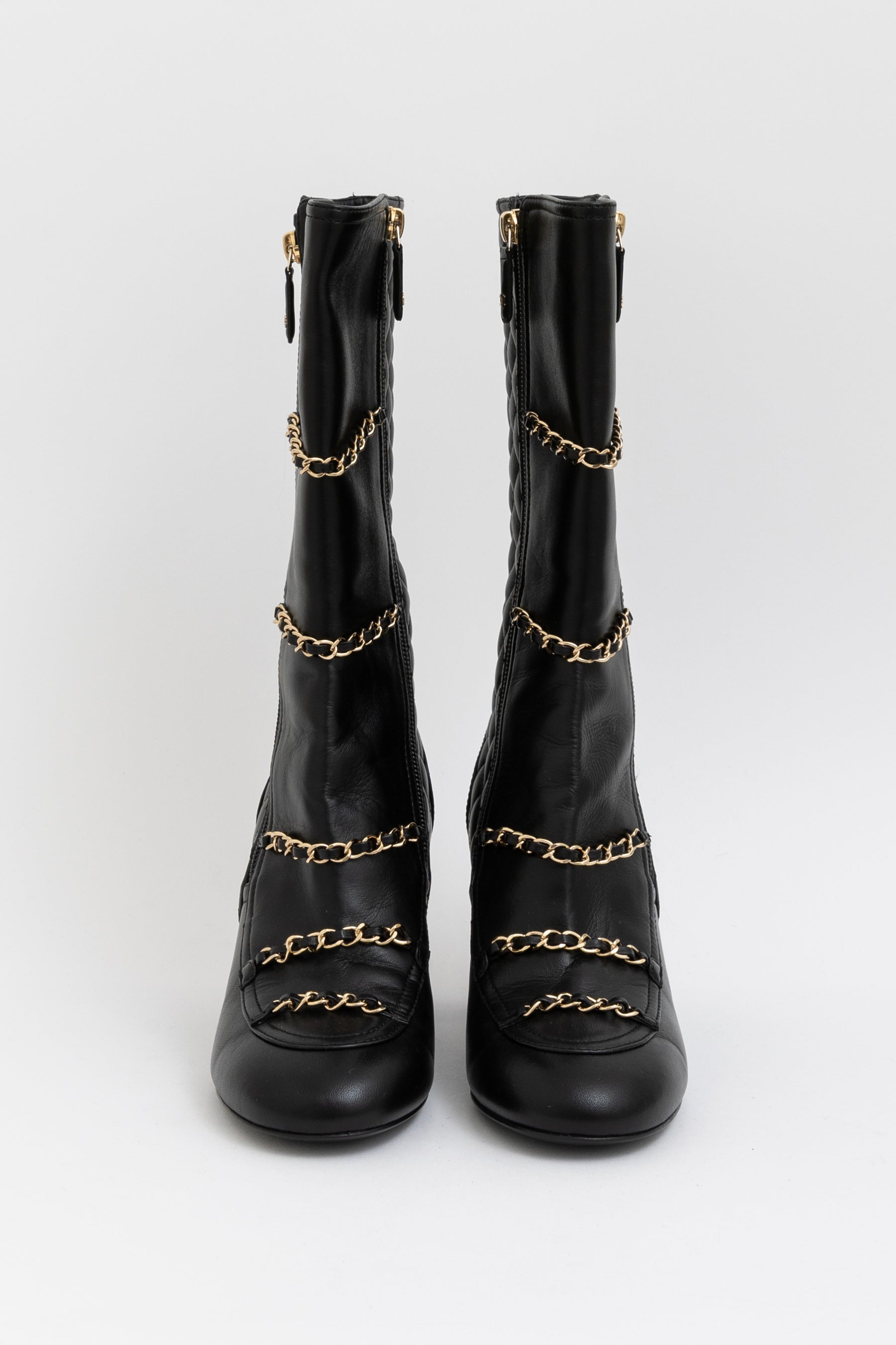 Matelasse Quilted Leather Chain Boots