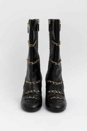 Matelasse Quilted Leather Chain Boots