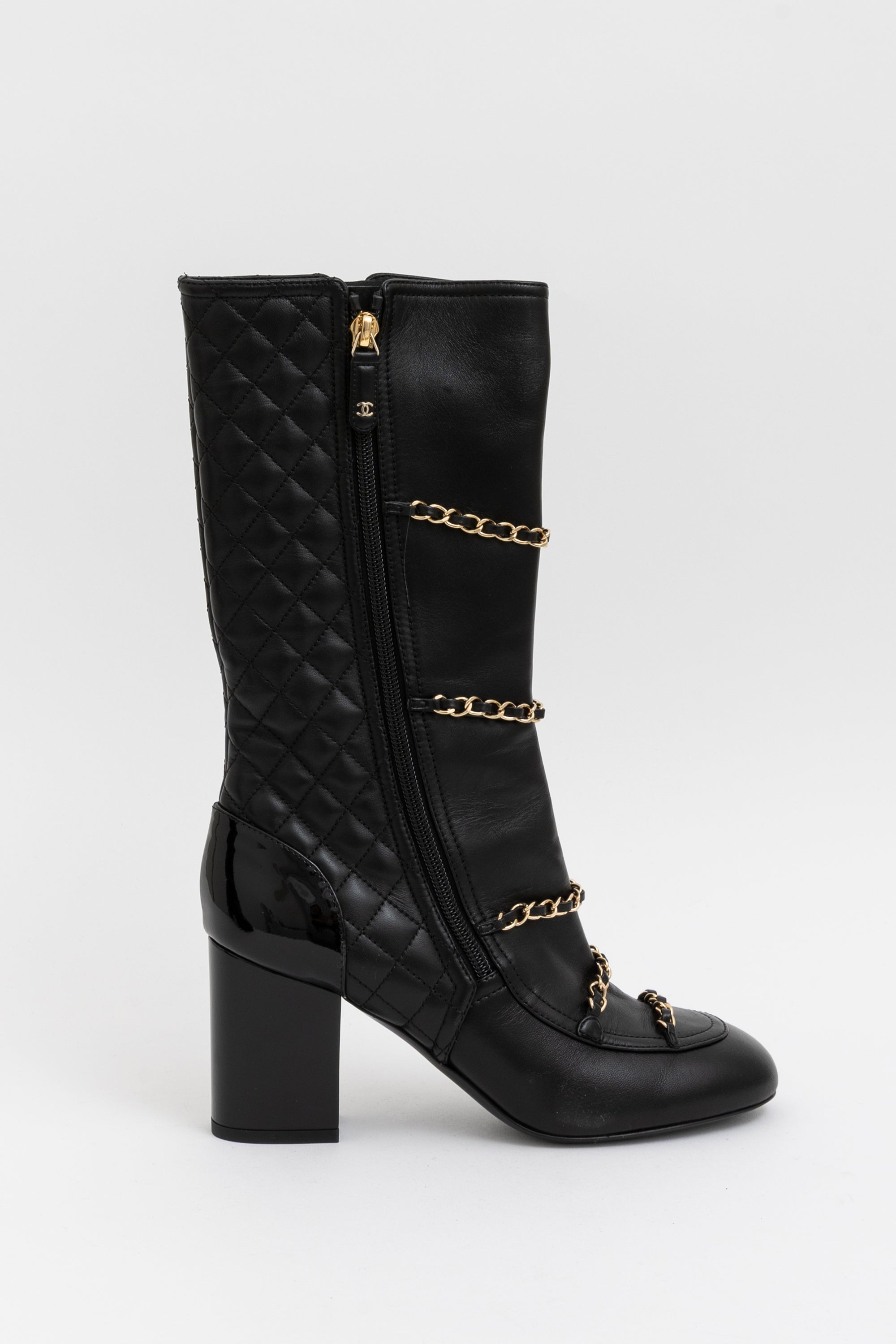 Matelasse Quilted Leather Chain Boots