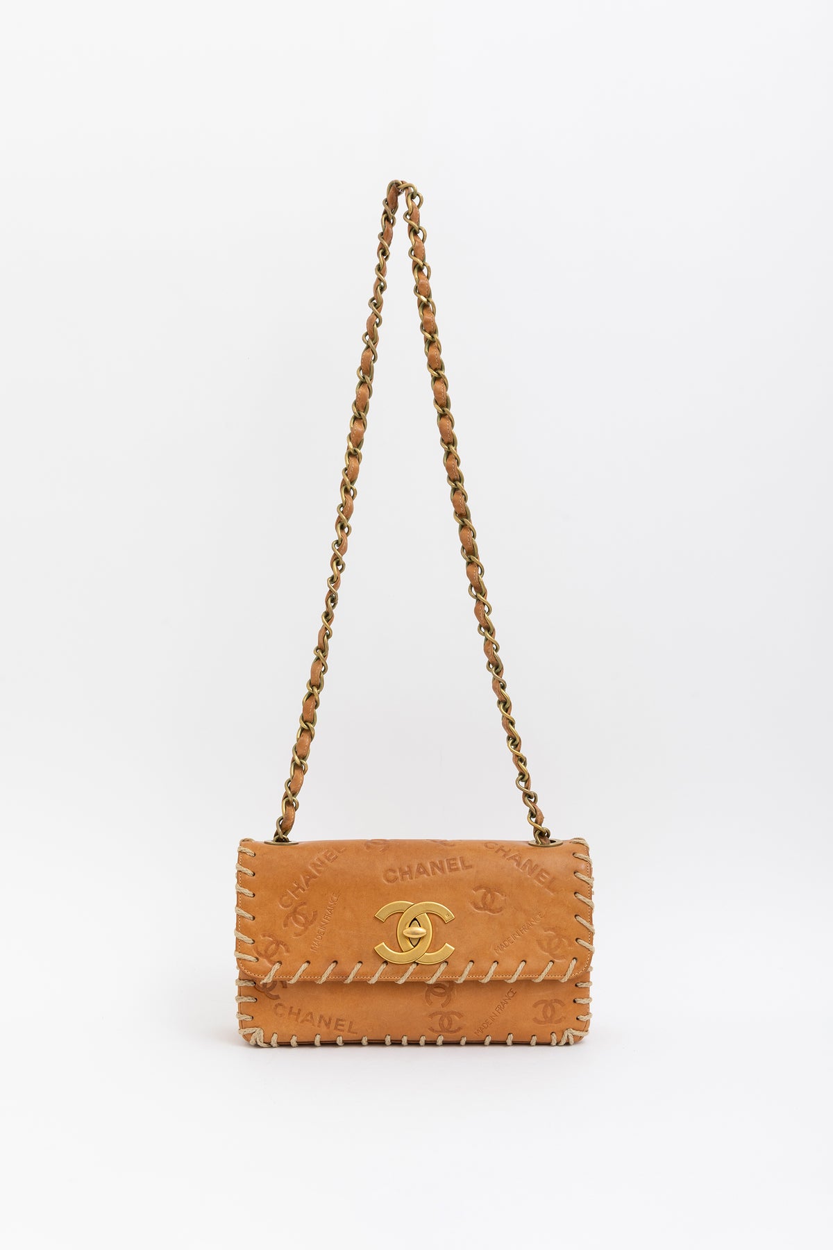 Vintage Whipstitched Medium Flap Bag