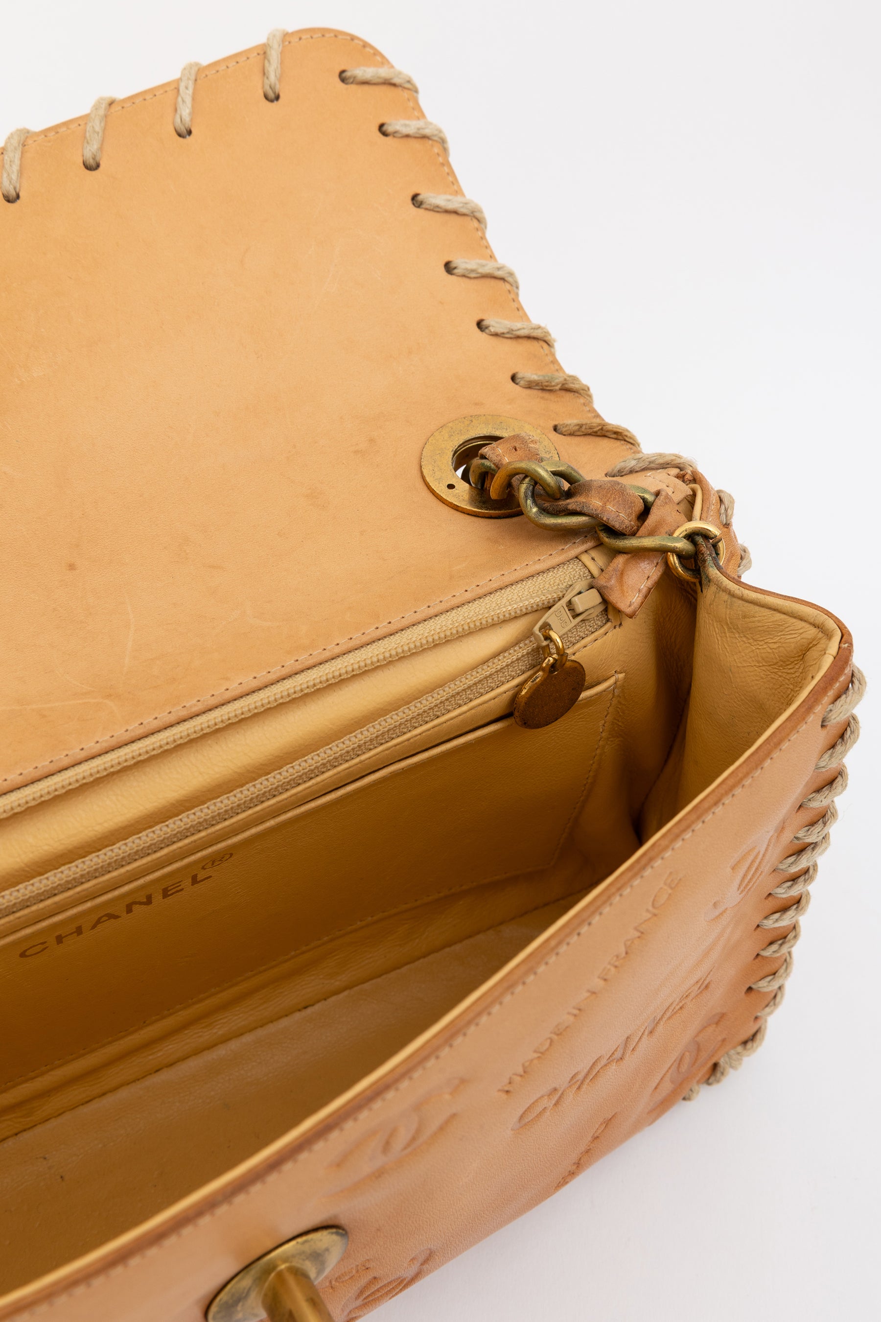 Vintage Whipstitched Medium Flap Bag