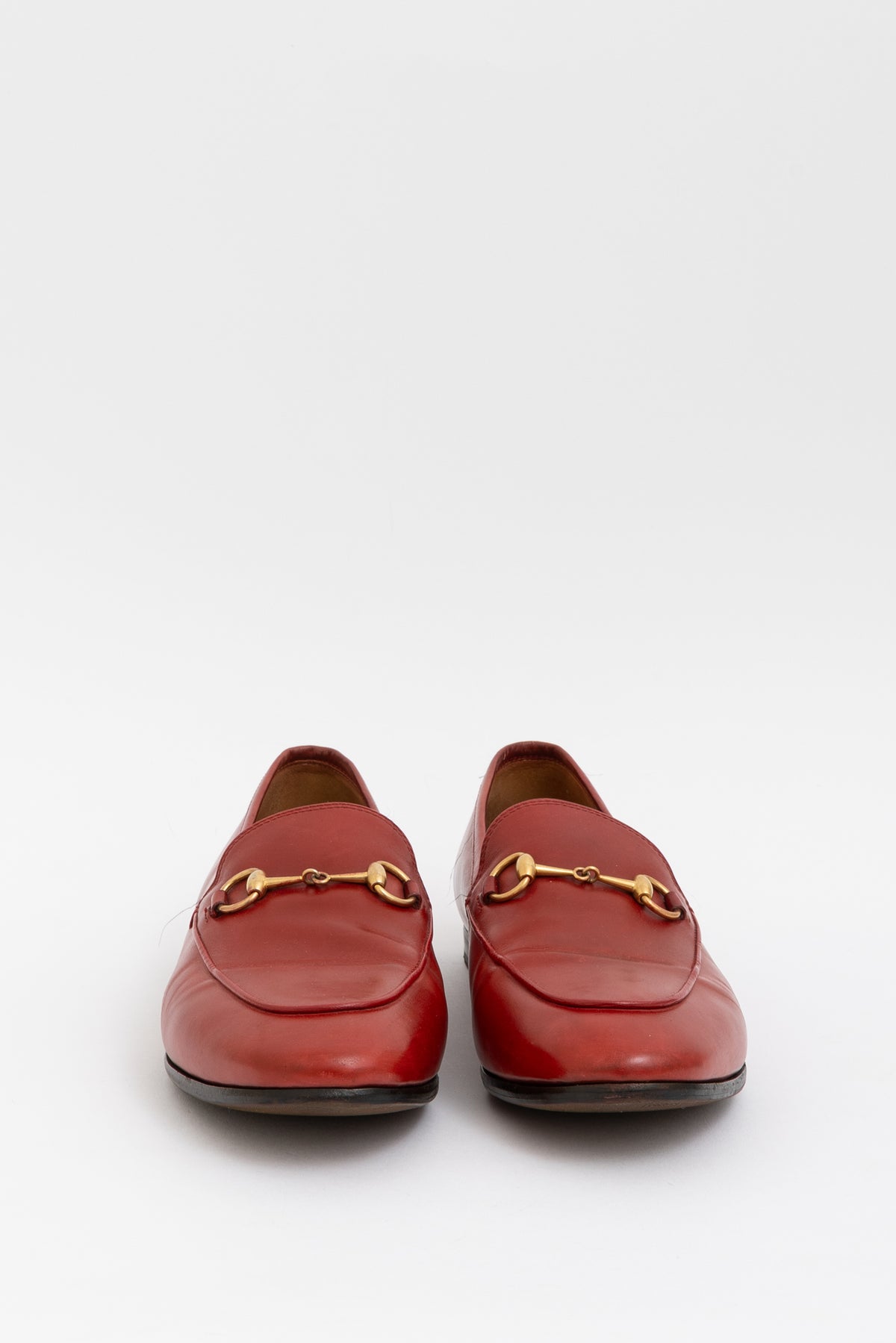 Gucci Red Leather Jordaan Loafers