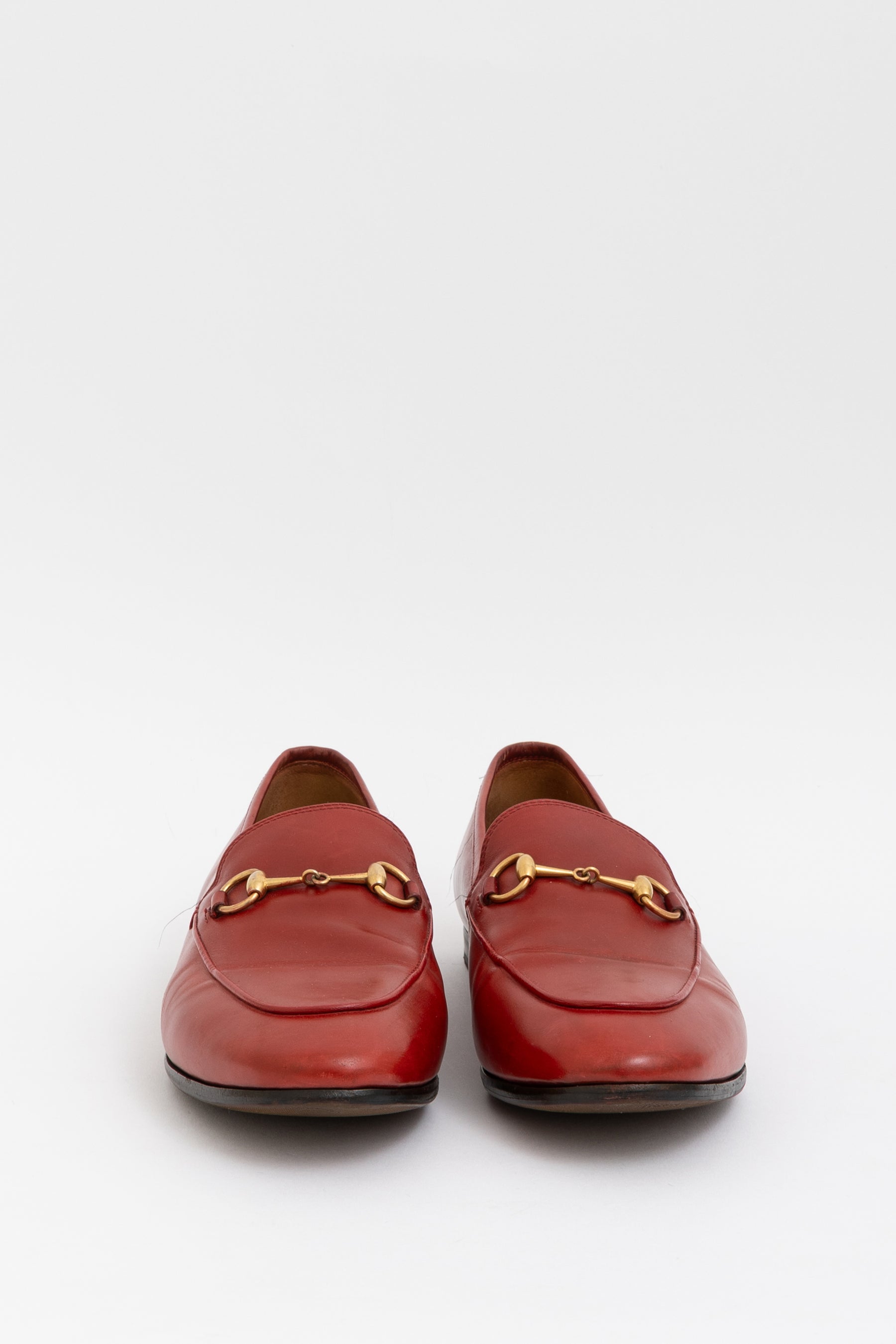 Gucci Red Leather Jordaan Loafers