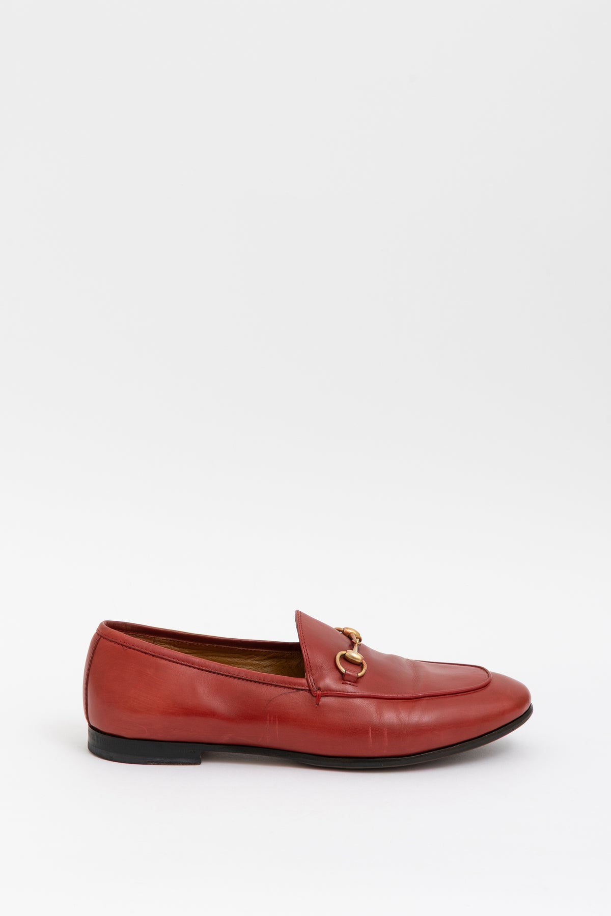 Gucci Red Leather Jordaan Loafers