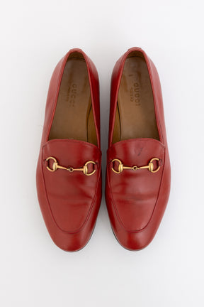 Gucci Red Leather Jordaan Loafers