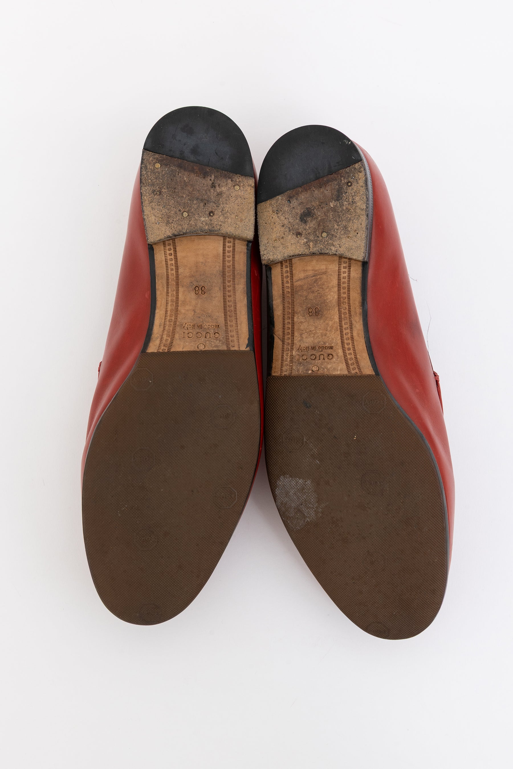 Gucci Red Leather Jordaan Loafers