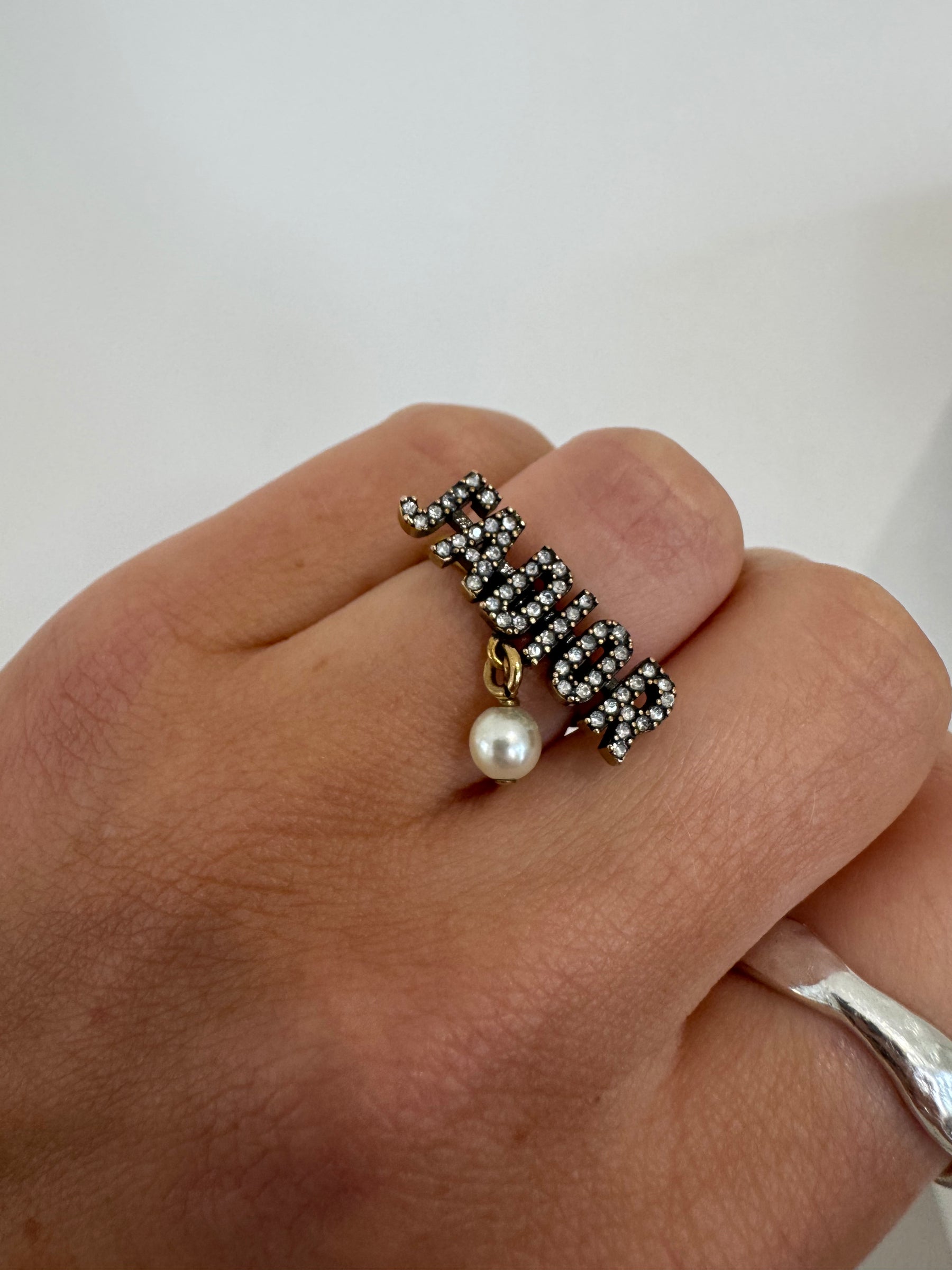 Dior Gold Tone Crystal J'adior Pearl Drop Ring, M