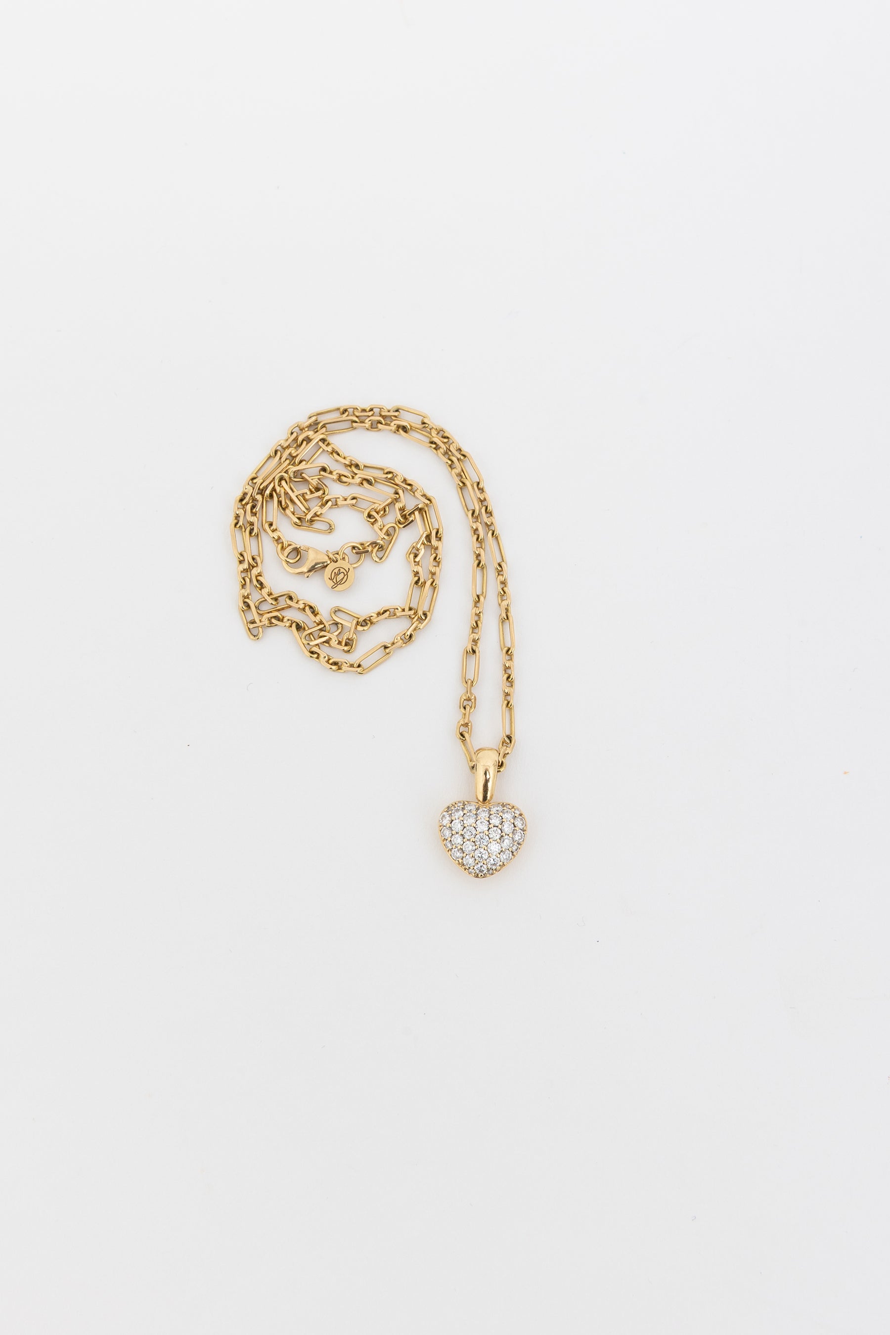18k Gold & Diamond Pavé Heart Charm and 18k Gold Summer Necklace