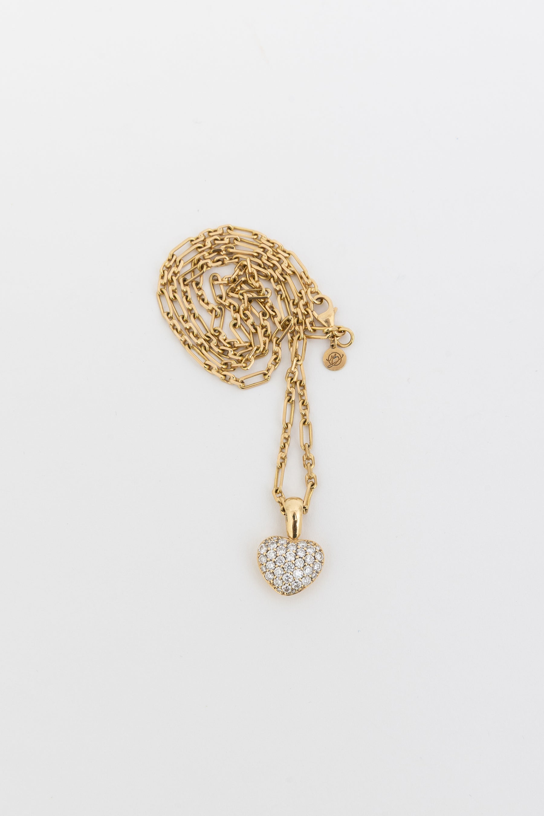 18k Gold & Diamond Pavé Heart Charm and 18k Gold Summer Necklace