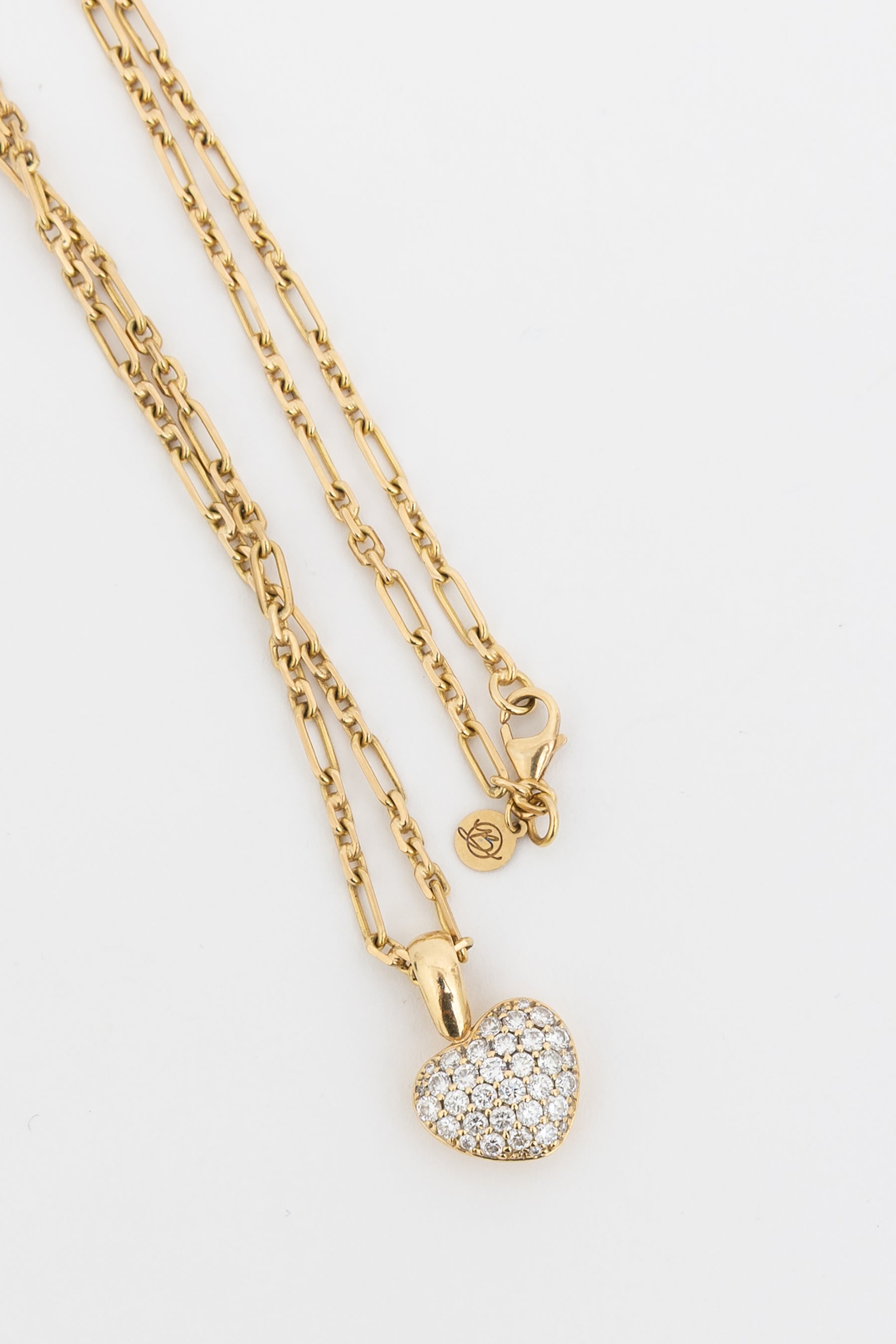 18k Gold & Diamond Pavé Heart Charm and 18k Gold Summer Necklace