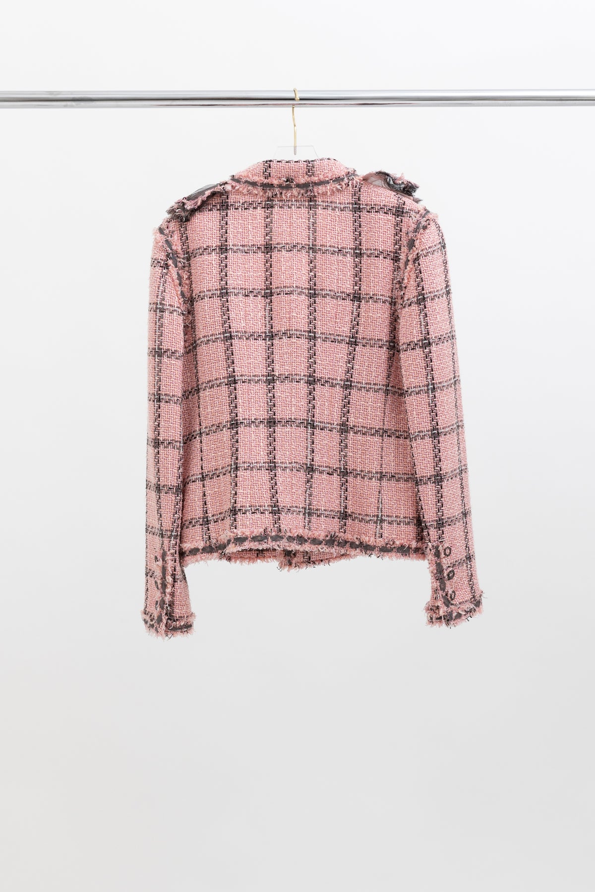 Chanel Pink and Grey Tweed Jacket with Detachable Frill Collar, 42 FR