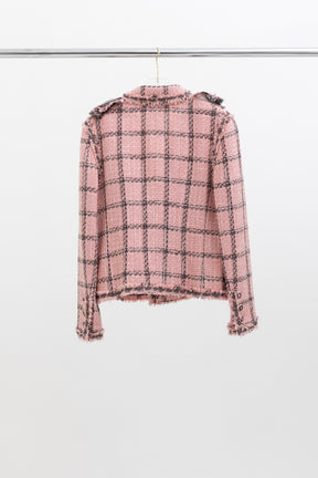 Chanel Pink and Grey Tweed Jacket with Detachable Frill Collar, 42 FR