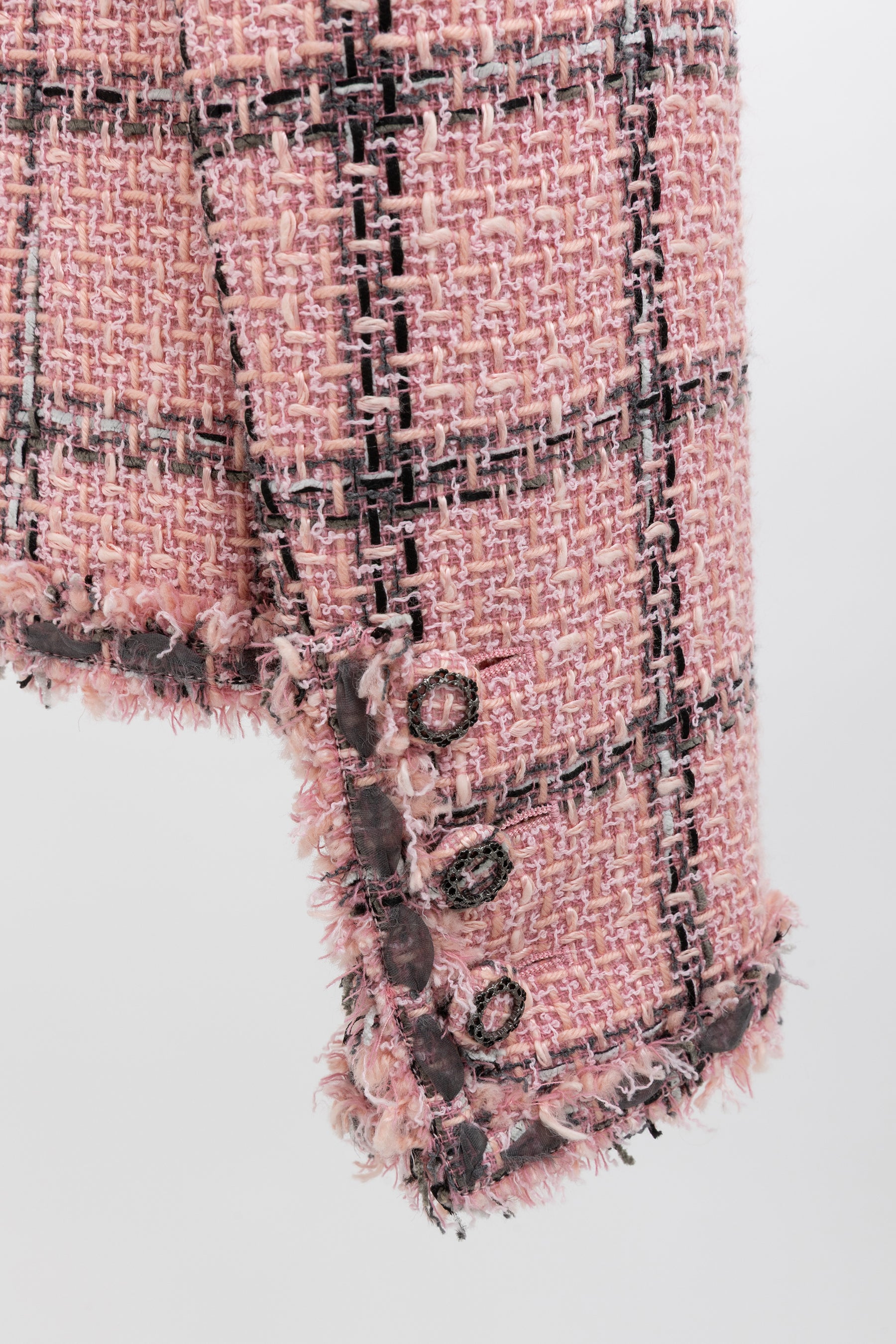 Chanel Pink and Grey Tweed Jacket with Detachable Frill Collar, 42 FR